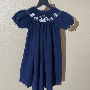 Elegant Navy Blue Kids Dress with White Accents